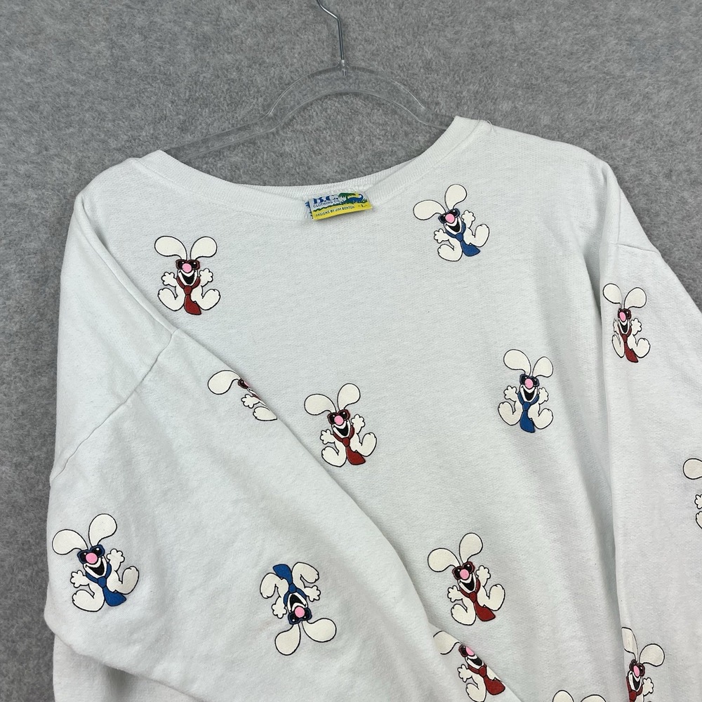 Vintage Jim Benton M Sweatshirt Pullover Bunny Rabbit Crew Neck Puff Print  90s‎